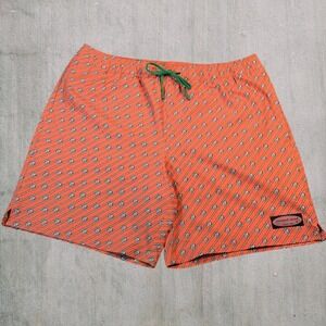 Vineyard Vines Mens Orange Fish Print Chappy Swim Trunks Size M Stretch Vacation